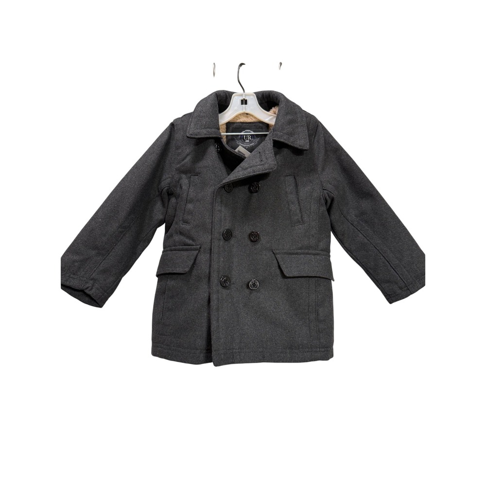 NEW Urban Republic Pea Coat Charcoal Excellent Sherpa Lined Wool Blend 4T